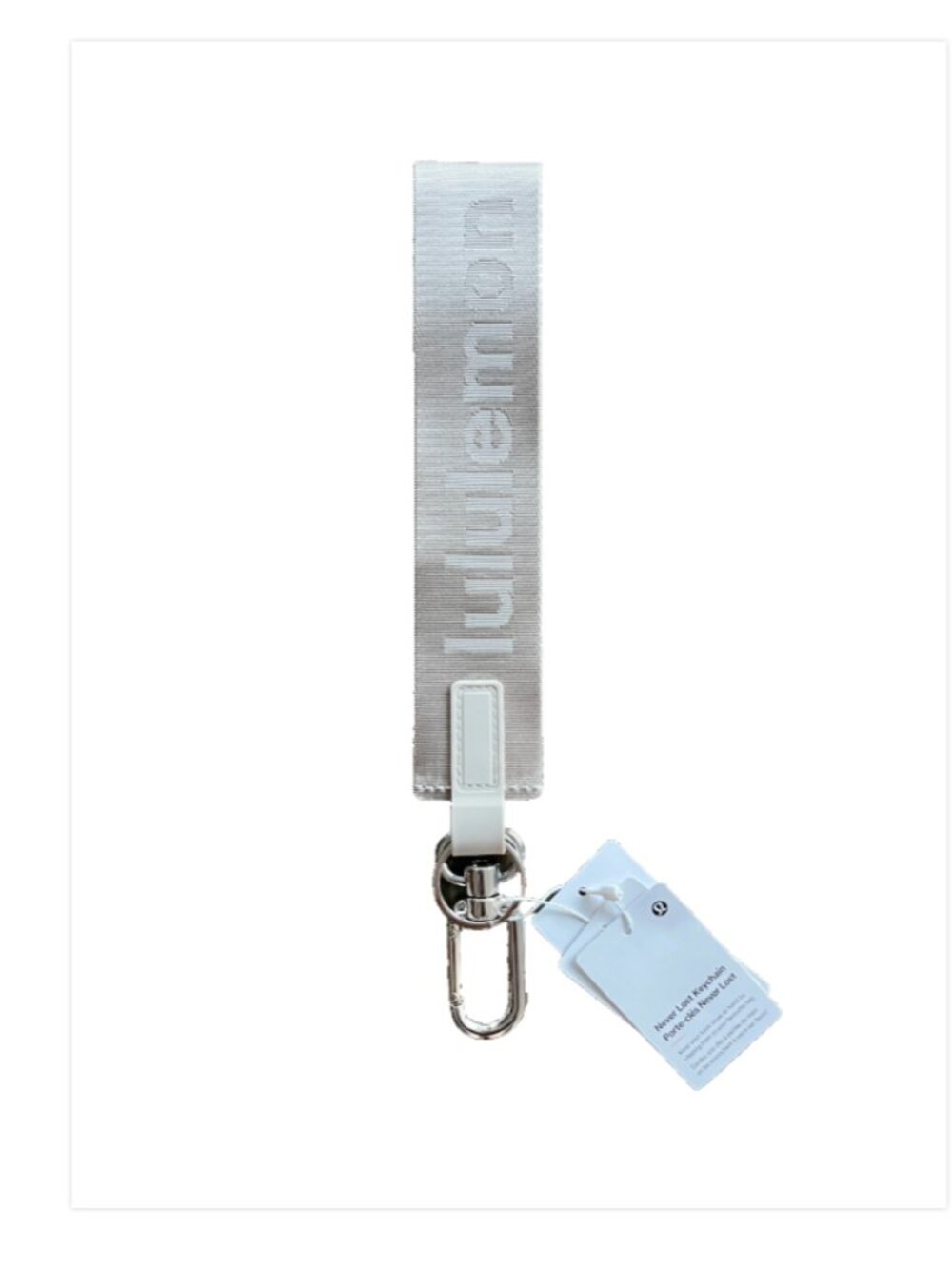 Lululemon Never Lost Keychain NWT Large Tan Ivory Silver Accessory